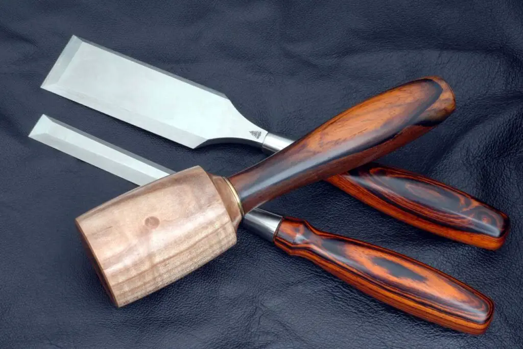Wood carving chisels and mallet
